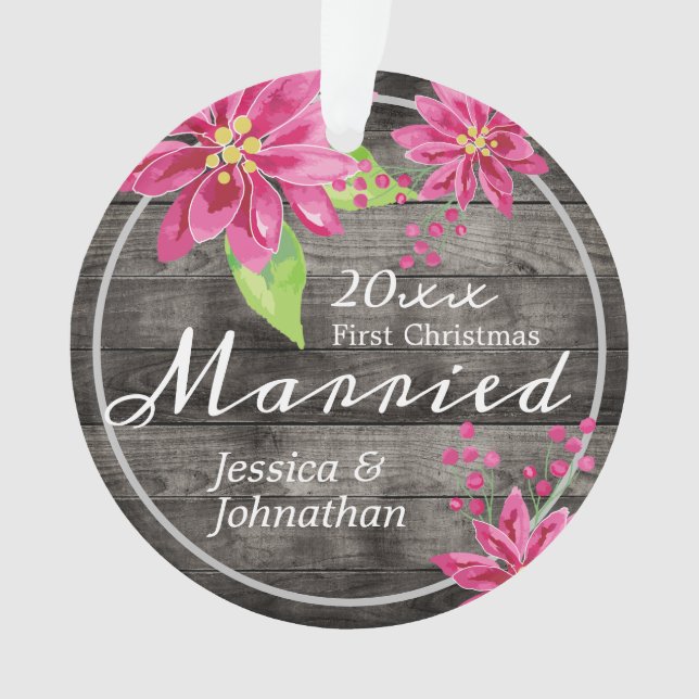 First Christmas Married Rustic Floral Ornament (Front)