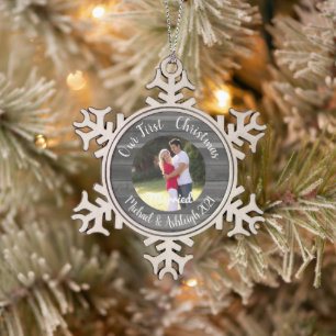 First Christmas Married Snowflake Pewter Christmas Ornament
