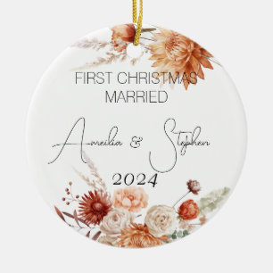 First Christmas Married Terracotta Watercolor Ceramic Tree Decoration