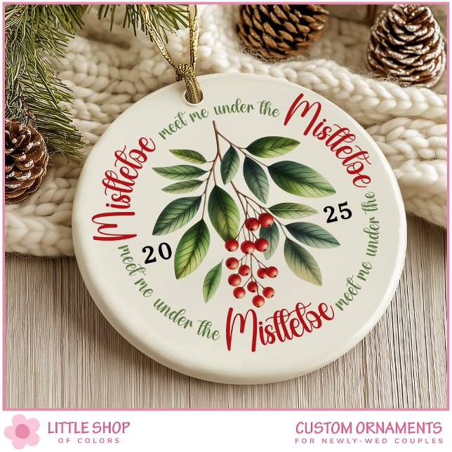 First Christmas Married Under the Mistletoe Photo Ceramic Tree Decoration (Creator Uploaded)