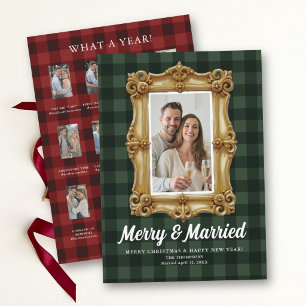 First Christmas Married Vintage Checks Red Green Holiday Card