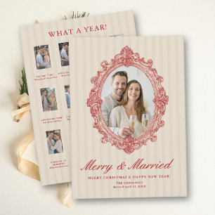 First Christmas Married Vintage Ink Red Earthy Holiday Card