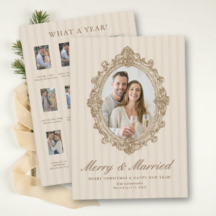First Christmas Married Vintage Sketch Oval Earthy Holiday Card