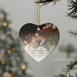 First Christmas Married Wedding Anniversary Photo Ceramic Tree Decoration