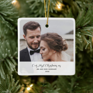 First Christmas Married Wedding Day Photo Ceramic Ornament