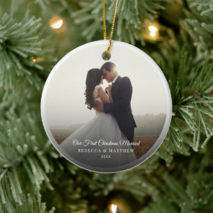 First Christmas Married Wedding Photo Keepsake Ceramic Tree Decoration