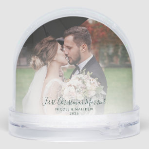 First Christmas Married Wedding Photos Custom Snowglobe