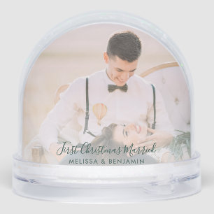 First Christmas Married Wedding Photos Custom Snowglobe