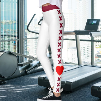 First Christmas Married White Burgundy Stripe Love Leggings