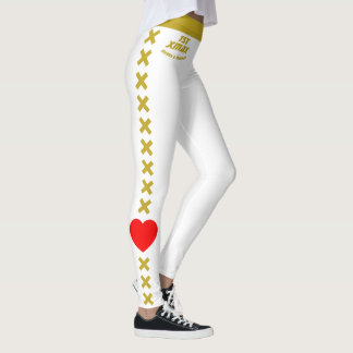 First Christmas Married White Gold Striped Love Leggings
