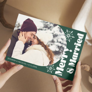 First Christmas Merry and Married Green Arch Photo Holiday Card