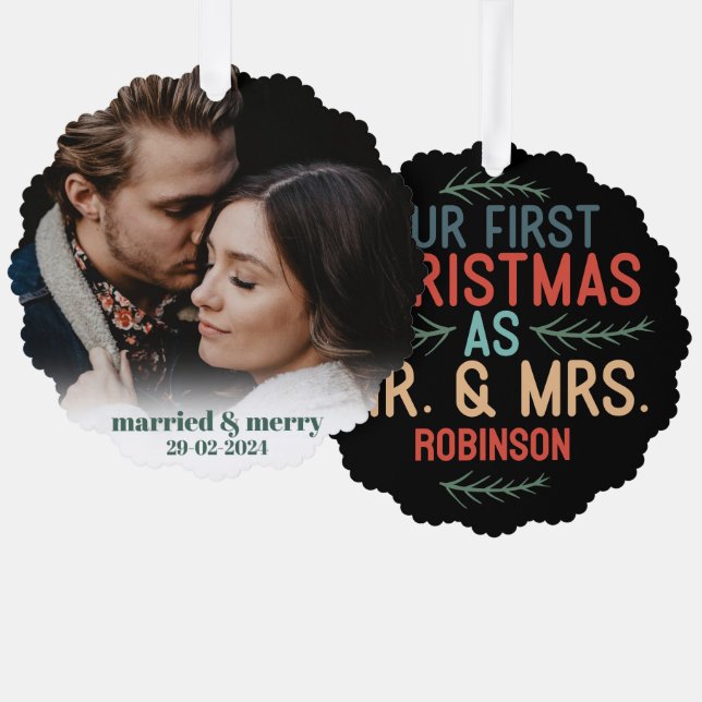 First Christmas Merry and Married Holiday Accents Tree Decoration Card (Front/Back)