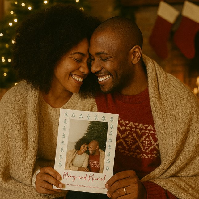 First Christmas Merry And Married Newlyweds Photo Holiday Card (First Year Married Christmas Card Greeting Fun & Happy)