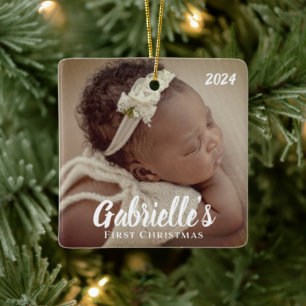 First Christmas Modern Chic Custom Photo Ceramic Ornament