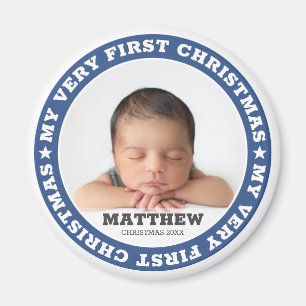 First Christmas Modern Custom Baby Photo Keepsake Magnet