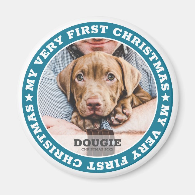 First Christmas Modern Custom Pet Photo Keepsake Magnet (Front)