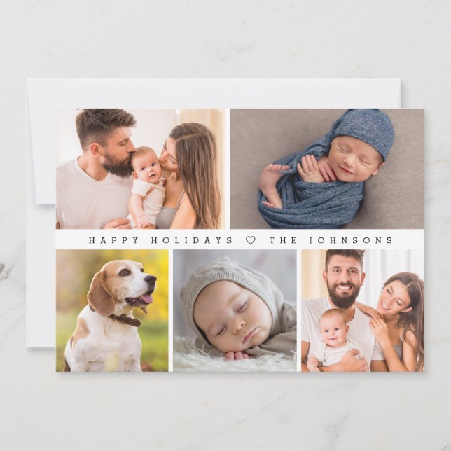 First Christmas Modern Photo Collage Happy Holiday Card (Front)