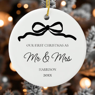 First Christmas Modern Photo Newlywed Mr and Mrs Ceramic Tree Decoration