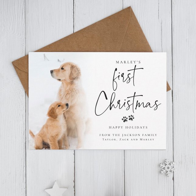 First Christmas | Modern Puppy Custom Photo Holiday Card (Creator Uploaded)
