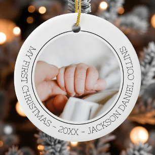 First Christmas Modern Simple Baby 2 Photo Newborn Ceramic Tree Decoration