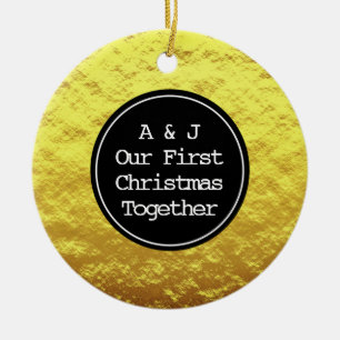 First Christmas Monogram Initials Faux Golden Foil Ceramic Tree Decoration