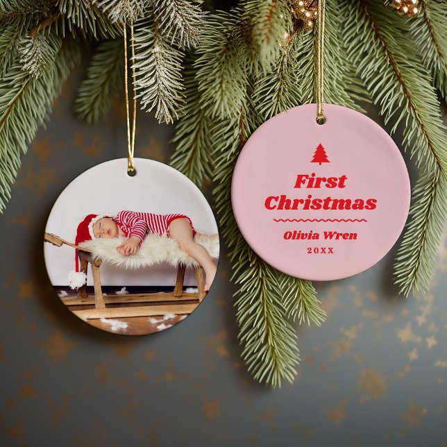 First Christmas Monogram Photo Holiday Ornament (Creator Uploaded)