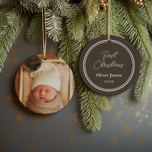 First Christmas Monogram Photo Holiday Ornament