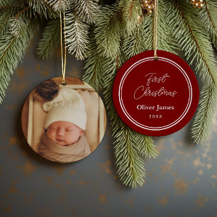 First Christmas Monogram Photo Holiday Ornament