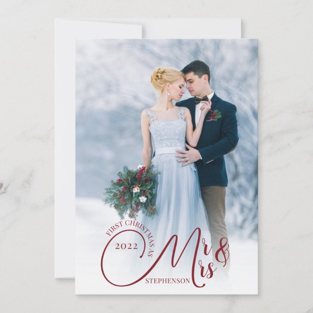 First Christmas Mr and Mrs 2 Photo Your Greeting Holiday Card (Front)