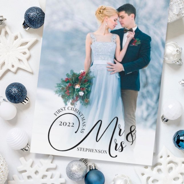 First Christmas Mr and Mrs 2 Photo Your Greeting Holiday Card (Creator Uploaded)