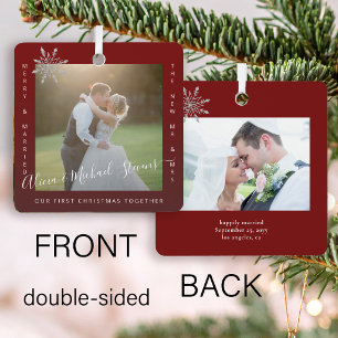 First Christmas Mr and Mrs 2 photos couple red Metal Tree Decoration