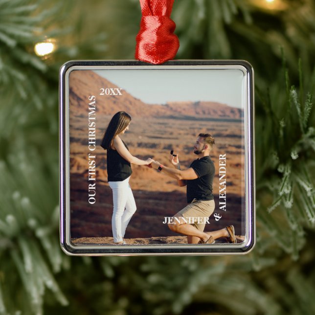 First Christmas Mr and Mrs Couple Photo Metal Tree Decoration (Tree)