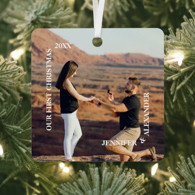 First Christmas Mr and Mrs Couple Photo Metal Tree Decoration (Insitu)