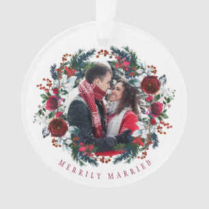 First Christmas Mr and Mrs floral elegant photo Ornament