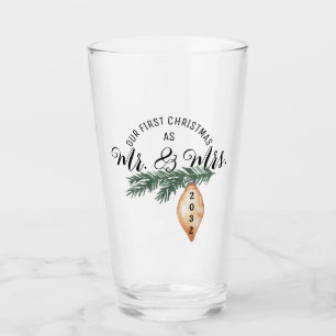 First Christmas Mr. and Mrs. Holiday Floral Glass