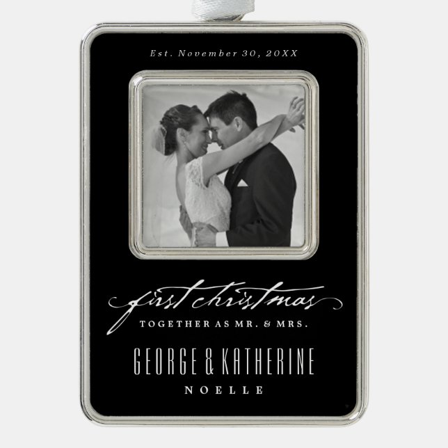 First Christmas Mr And Mrs Holiday Photo Ornament (Front)