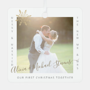 First Christmas Mr and Mrs married couple 2 photos Metal Tree Decoration