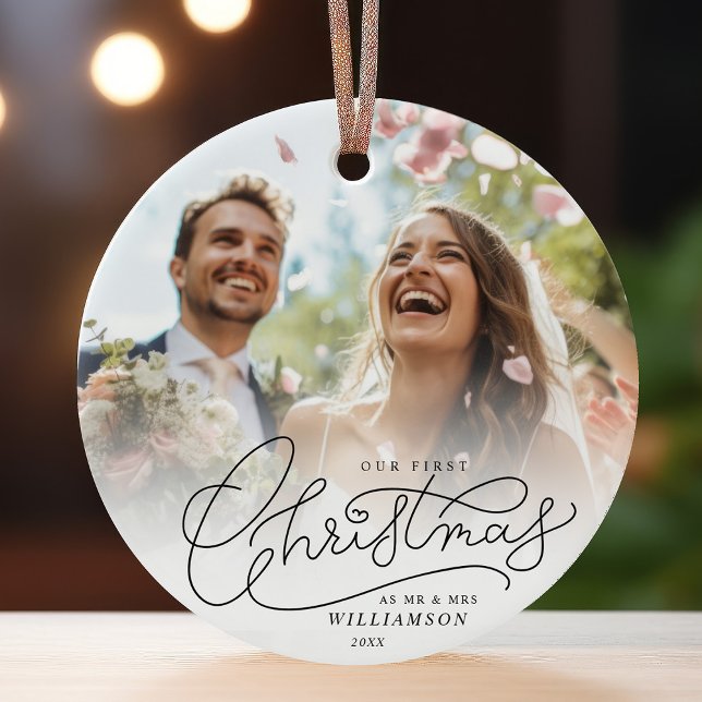 First Christmas Mr and Mrs Newlyweds Wedding Photo Ceramic Tree Decoration (#NewlywedJoy #PersonalizedMemories)