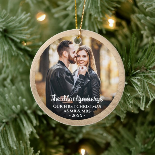 First Christmas Mr and Mrs Photo Ceramic Tree Decoration (Tree)