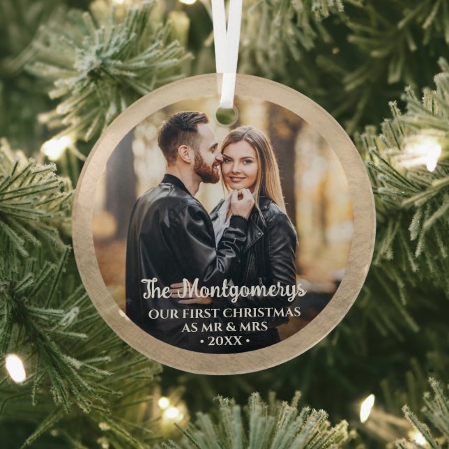 First Christmas Mr and Mrs Photo Glass Ornament (Insitu)