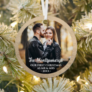 First Christmas Mr and Mrs Photo Metal Tree Decoration