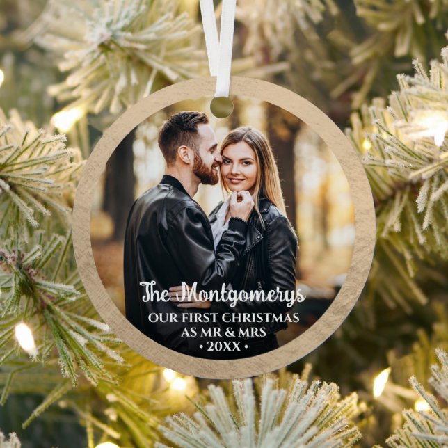 First Christmas Mr and Mrs Photo Metal Tree Decoration (Insitu)