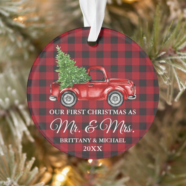 First Christmas Mr. and Mrs. Truck Red Plaid Ornament (Tree)