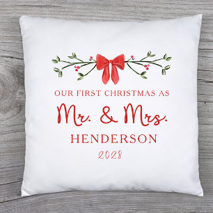 First Christmas Mr. & Mrs. Custom Newlywed Holiday Cushion