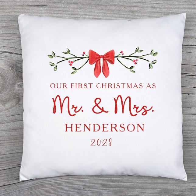 First Christmas Mr. & Mrs. Custom Newlywed Holiday Cushion (Creator Uploaded)