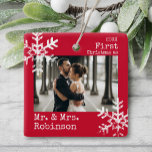 First Christmas Mr. & Mrs. Custom Photo Snowflakes Ceramic Ornament<br><div class="desc">Customise this ornament with your wedding photo and add your last name along with the year for this great Christmas keepsake.</div>