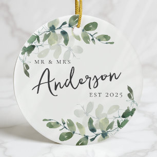First Christmas Mr & Mrs Eucalyptus Ceramic Tree Decoration