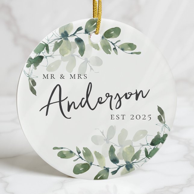 First Christmas Mr & Mrs Eucalyptus Ceramic Tree Decoration (Creator Uploaded)