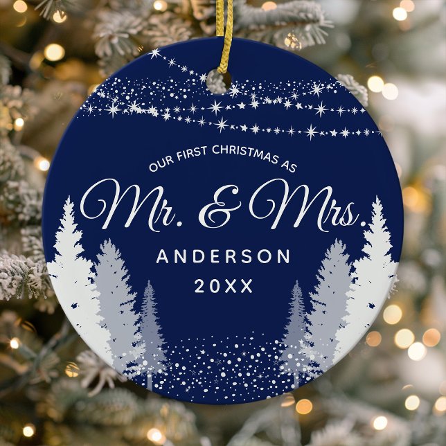 First Christmas Mr Mrs Navy Winter String Lights Ceramic Tree Decoration (Creator Uploaded)