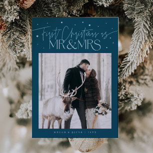 First Christmas Mr Mrs Newlywed Photo Teal Holiday Card